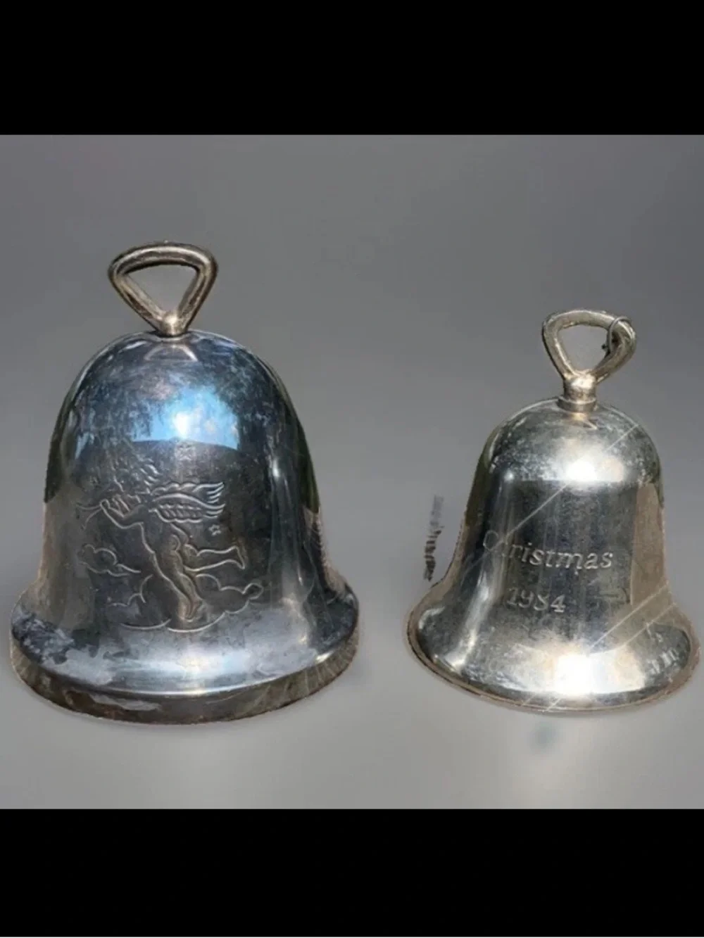 Set of 2 Vintage 1984 Reed & Barton silver plated annual holiday bell ornaments